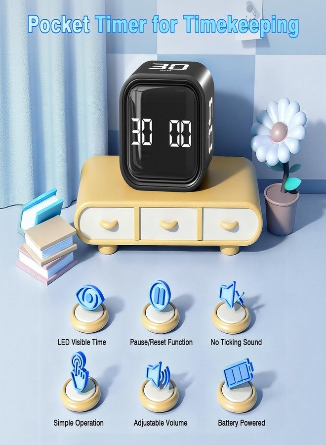 Wbacon Cube Pomodoro Timer, Desk Productivity Timer 5/10/30/60 Minutes & Custom Countdown, Adjustable & Silent Visual Timer, ADHD Tool Flip Rotating Portable Multi Timers for Study Task Work Kitchen School - Image 5