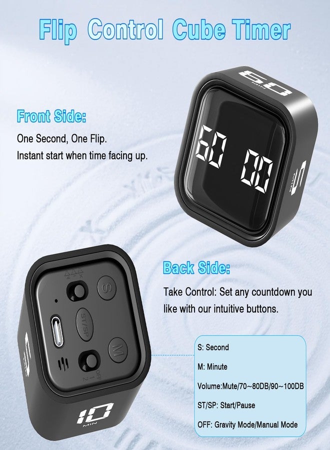 Wbacon Cube Pomodoro Timer, Desk Productivity Timer 5/10/30/60 Minutes & Custom Countdown, Adjustable & Silent Visual Timer, ADHD Tool Flip Rotating Portable Multi Timers for Study Task Work Kitchen School - Image 3