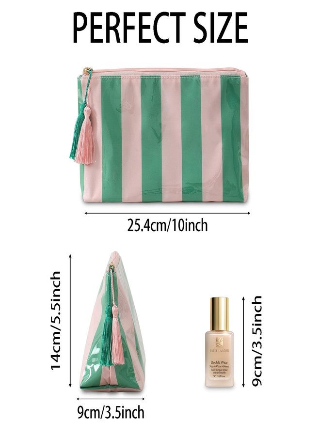 DYSHAYEN Makeup Bags for Purse,Small Clear Coated Cosmetic Bags for Women Girls, Waterproof Travel Organizer Zipper Pouch Beach Vacation Essentials, Pink-Green, Clear - Image 4