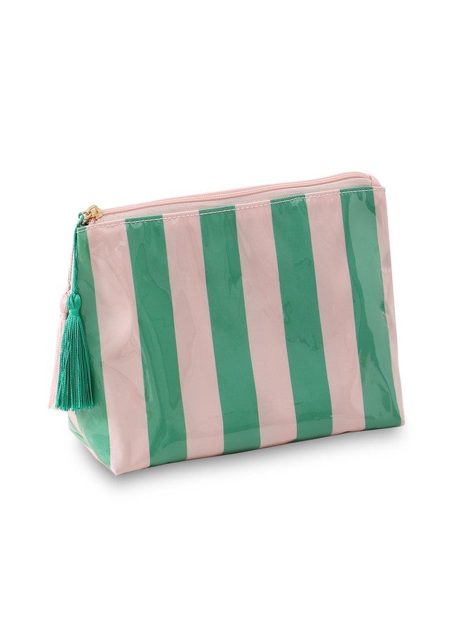 DYSHAYEN Makeup Bags for Purse,Small Clear Coated Cosmetic Bags for Women Girls, Waterproof Travel Organizer Zipper Pouch Beach Vacation Essentials, Pink-Green, Clear - Image 1