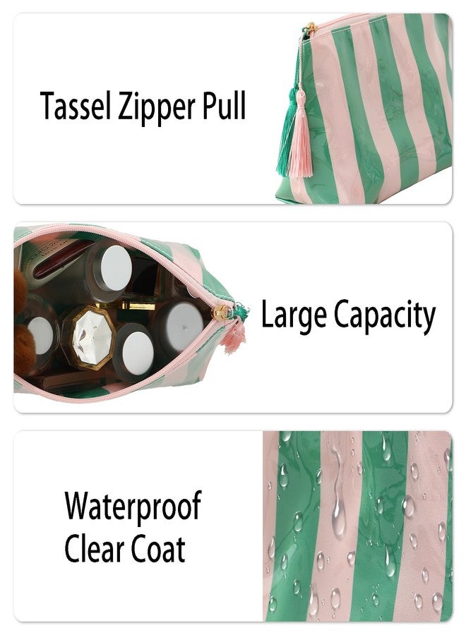 DYSHAYEN Makeup Bags for Purse,Small Clear Coated Cosmetic Bags for Women Girls, Waterproof Travel Organizer Zipper Pouch Beach Vacation Essentials, Pink-Green, Clear - Image 3