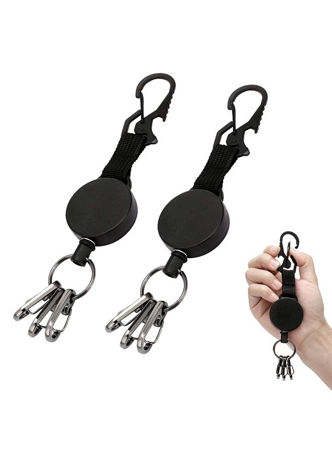 سلسلة مفاتيح قابلة للسحب ، خاتم حامل لولب شارة لاكوبوس للخدمة الشاقة مع حلقة تسلق ، كابل فولاذي ، 3 مشابك سريعة التحرير ، سلسلة مفاتيح للعمل ، بواب ، أسود - Image 1