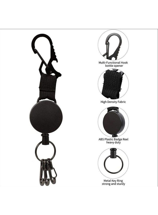 سلسلة مفاتيح قابلة للسحب ، خاتم حامل لولب شارة لاكوبوس للخدمة الشاقة مع حلقة تسلق ، كابل فولاذي ، 3 مشابك سريعة التحرير ، سلسلة مفاتيح للعمل ، بواب ، أسود - Image 2