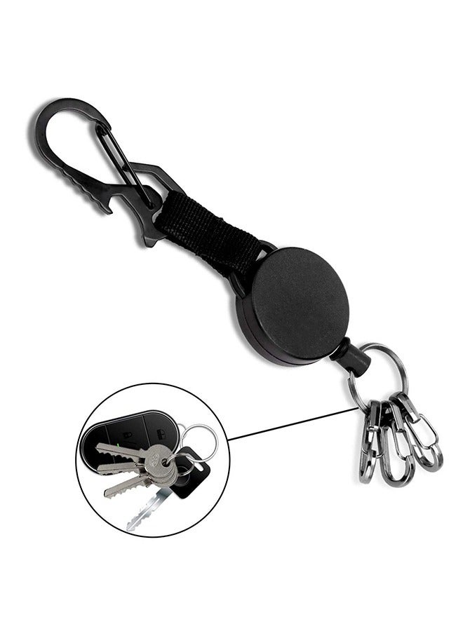 سلسلة مفاتيح قابلة للسحب ، خاتم حامل لولب شارة لاكوبوس للخدمة الشاقة مع حلقة تسلق ، كابل فولاذي ، 3 مشابك سريعة التحرير ، سلسلة مفاتيح للعمل ، بواب ، أسود - Image 4