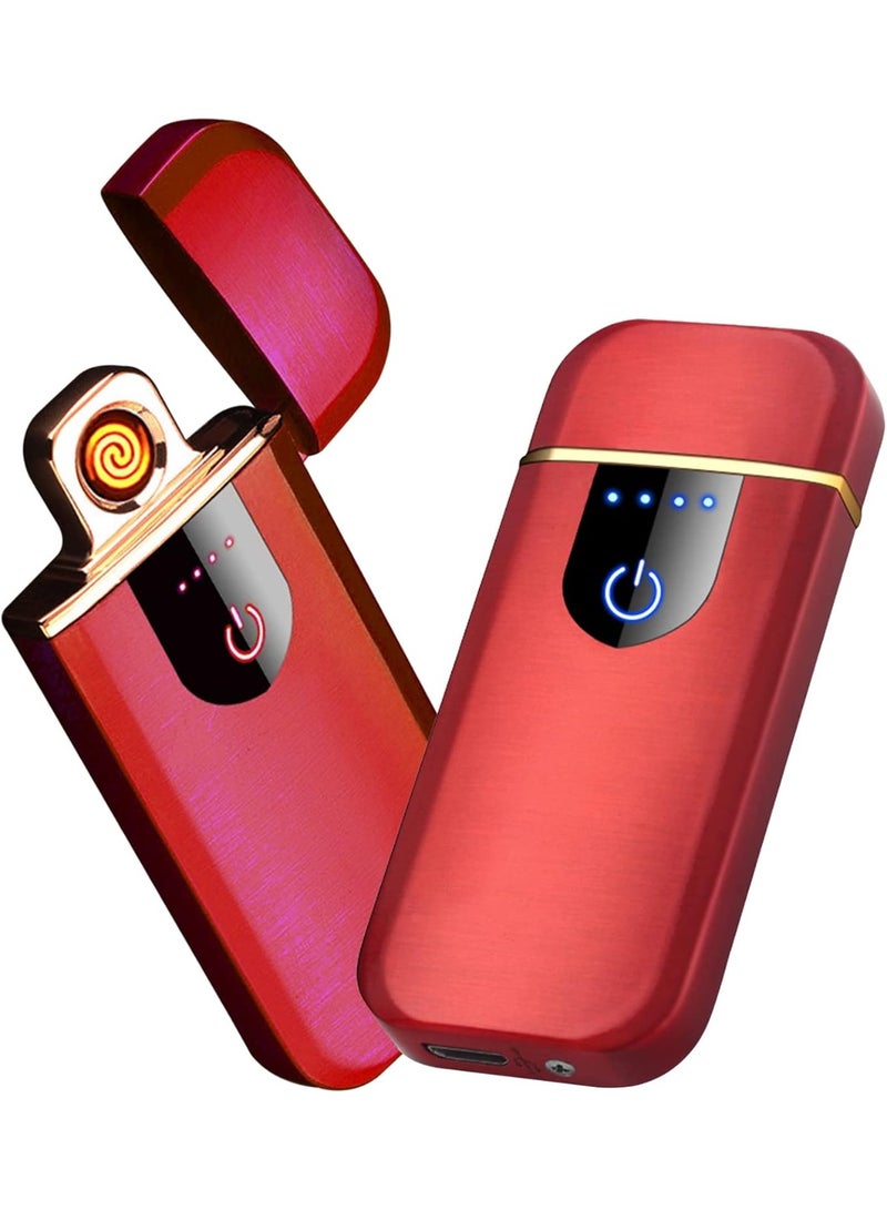 ولاعة كهربائية قابلة للشحن USB، تصميم ضد الرياح بدون لهب، تعمل باللمس مع مؤشر بطارية، محمولة (أحمر) - Image 1