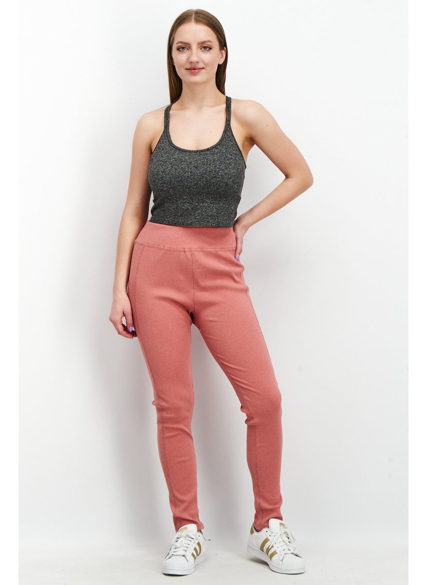 Splendid - Women Pull On Ribbed Leggings, Pink - Image 1