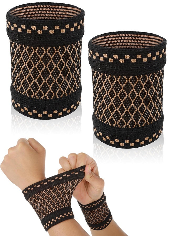 أكمام ضغط معصم نحاسية، زوج واحد من دعامات المعصم لدعم المعصم لرفع الأثقال واللياقة البدنية وتمارين اليوجا والتهاب المفاصل والالتواءات والتهاب الأوتار، أكمام معصم قابلة للتعديل للنساء والرجال (متوسط) - Image 1