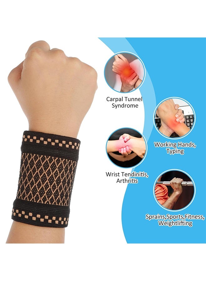 أكمام ضغط معصم نحاسية، زوج واحد من دعامات المعصم لدعم المعصم لرفع الأثقال واللياقة البدنية وتمارين اليوجا والتهاب المفاصل والالتواءات والتهاب الأوتار، أكمام معصم قابلة للتعديل للنساء والرجال (متوسط) - Image 3