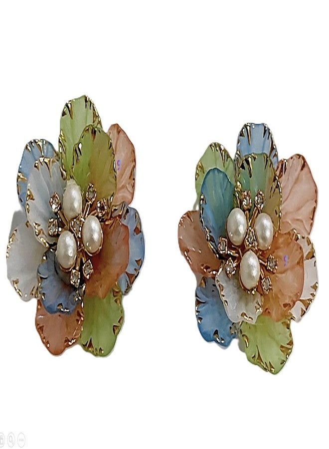 Goonmala Acrylic Petal Flower with Pearl, 5 cm, for Decoration, DIY Craft, Rakhi, Diwali, Hair Clip (Multicolour) - Image 2