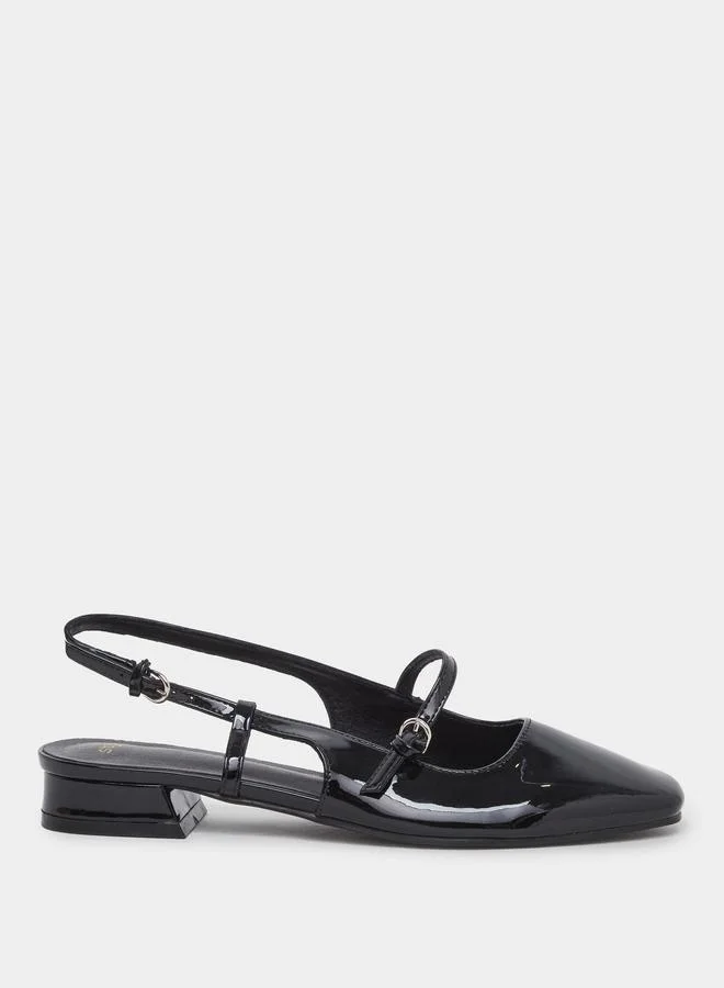 Styli Styli Black Patent Leather Look Slingback Shoes