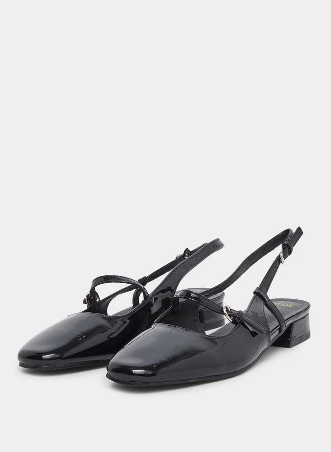 Styli Styli Black Patent Leather Look Slingback Shoes