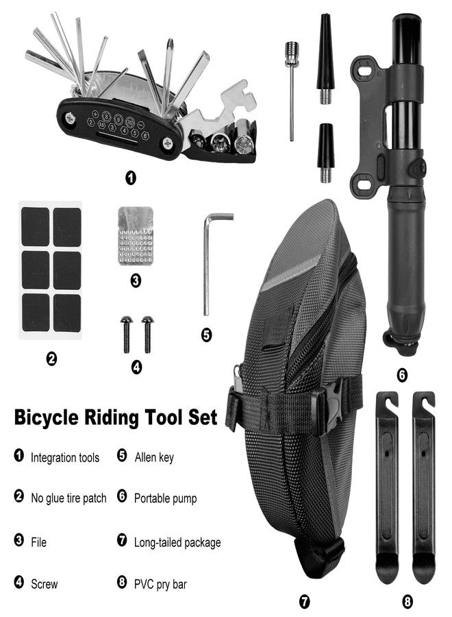 Aikolesa Bicycle Seat Bag Water Proof with Bike Tool Kit, Bike Repair Kit with Bike Tire Pump Bicycle Repair Bag Portable Wrenches Glueless Tire Patchs 15 in 1 - Image 2