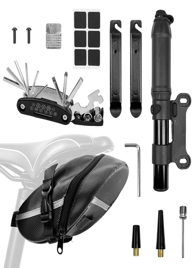 Aikolesa Bicycle Seat Bag Water Proof with Bike Tool Kit, Bike Repair Kit with Bike Tire Pump Bicycle Repair Bag Portable Wrenches Glueless Tire Patchs 15 in 1 - Image 1