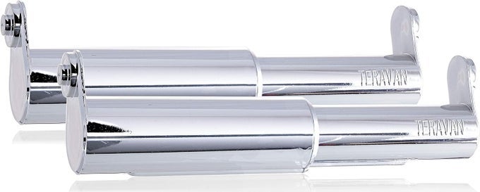 STANDARD TOILET PAPER HOLDER EXTENDER FOR EXTRALARGE ROLLS PERFECT FOR DOUBLE TRIPLE ROLLS IN REGULAR OR CERAMIC BATHROOM WALL HOLDERS SILVER SET OF 2