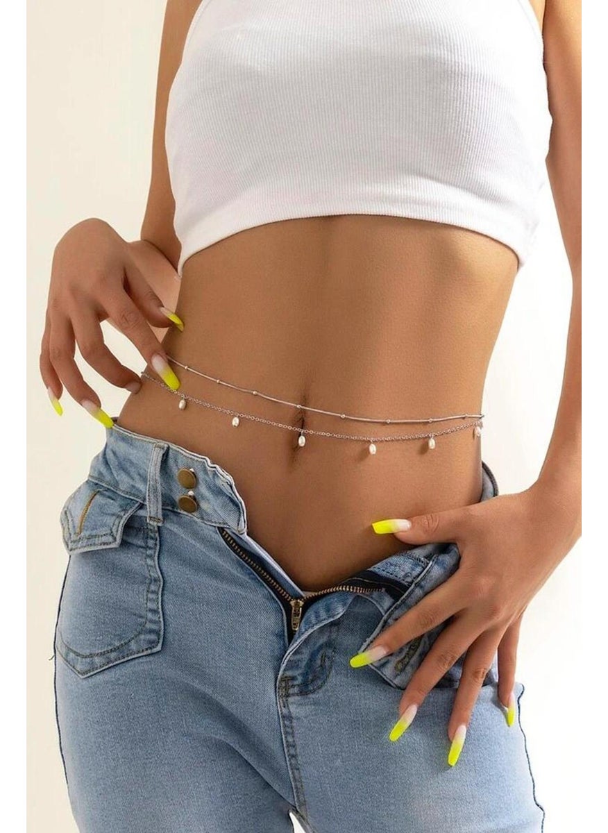 Bahels - Silver Color Pearl Detailed Waist Chain - Image 1