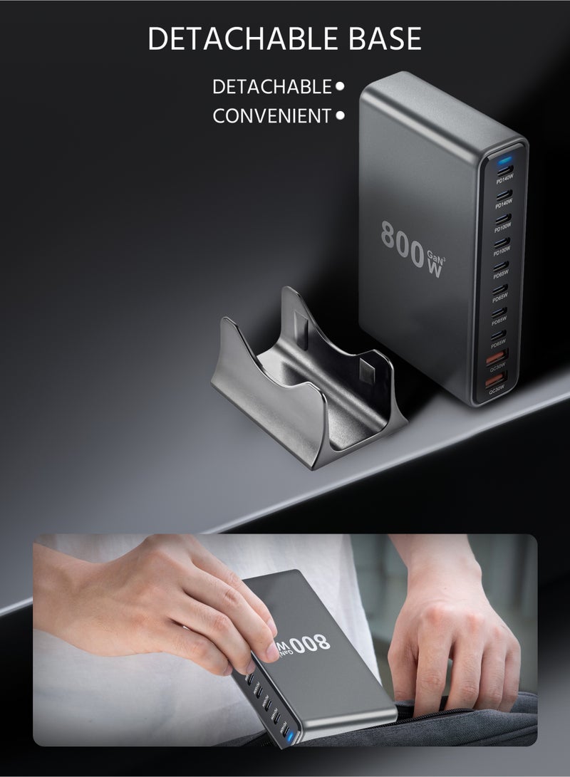 800W USB AUSB C Charger 10 Ports, Multi-ports Desktop Charging Station Power Adapter Laptop Charger, 140W Fast Charge Black - Image 5