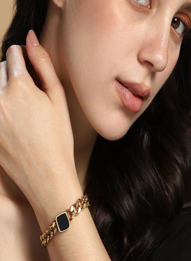SOHI Women The QuadBlock-Link Chain Bracelet | California Gold Colour | One-Size | Metallic Alloy Material | Lobster Clasp Closure | Bracelet For Casual - Image 4