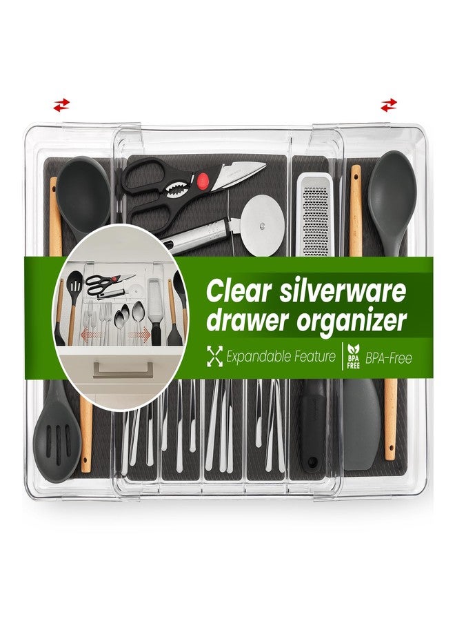Masirs Expandable Utensil Drawer Organizer - Large Clear Plastic Silverware Cutlery Tray with Multiple Compartments - Durable Non-Slip Kitchen Bathroom Office Storage Solution for Many Size Drawers (Black) - Image 1