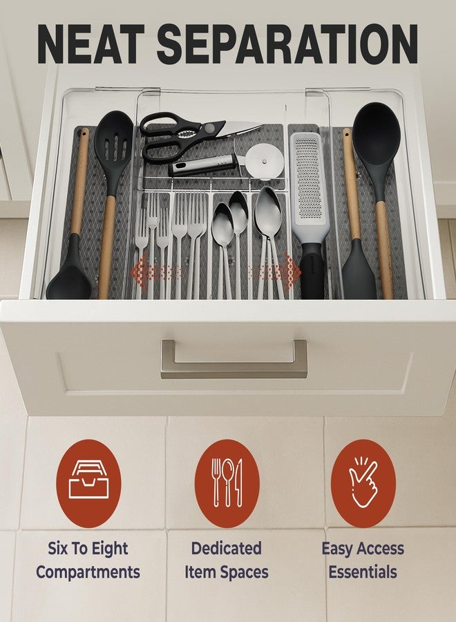 Masirs Expandable Utensil Drawer Organizer - Large Clear Plastic Silverware Cutlery Tray with Multiple Compartments - Durable Non-Slip Kitchen Bathroom Office Storage Solution for Many Size Drawers (Black) - Image 3