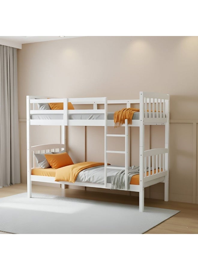 DANUBE HOME سرير هنري مزدوج الطابق، إطار سرير فردي خشبي قوي ومتين بتصميم عصري، أبيض 90×190 سم - Image 1