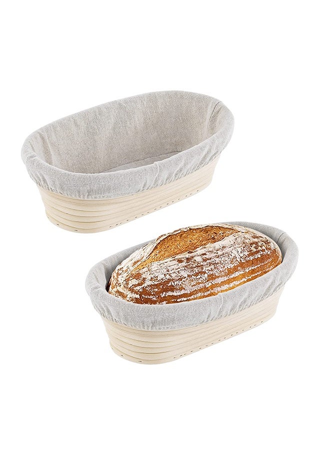 Arabest 2 Pack 10 inch Banneton Proofing Basket Set, Sourdough Bread Proofing Basket Baking Dough Bowl with Cloth Liner for Home Bakers Oval (Beige) - Image 1