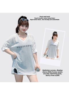 Generic Plus Size Blouse Sunscreen Three-Piece Swimsuit For Chubby Girls Slimming Flesh Covering Loose Fat Swimming Suit For Summer-Color:96183 White-Size:Fertilizer Free Size 65.00 Kg-85.00 Kg  - Image 3