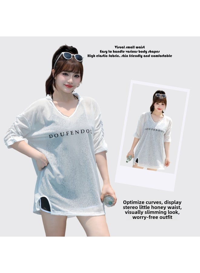 Generic Plus Size Blouse Sunscreen Three-Piece Swimsuit For Chubby Girls Slimming Flesh Covering Loose Fat Swimming Suit For Summer-Color:96183 White-Size:Fertilizer Free Size 65.00 Kg-85.00 Kg - Image 3