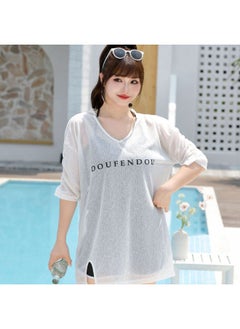 Generic Plus Size Blouse Sunscreen Three-Piece Swimsuit For Chubby Girls Slimming Flesh Covering Loose Fat Swimming Suit For Summer-Color:96183 White-Size:Fertilizer Free Size 65.00 Kg-85.00 Kg  - Image 1