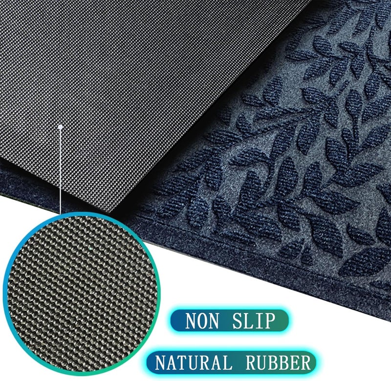 Bulijojo Sturdy Front Entrance Doormats,Durable Heavy Duty Welcome Mat,Thick Absorbent Natural Rubber Non Slip Mat,Easy Clean Entryway Mat 17x30 Inch Leaves Blue - Image 2
