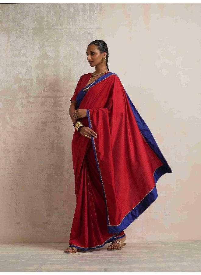 ترو برونز trueBrowns Red Silk Ready To Wear Saree - Image 2