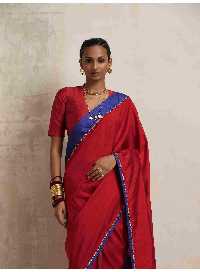 ترو برونز trueBrowns Red Silk Ready To Wear Saree - Image 3