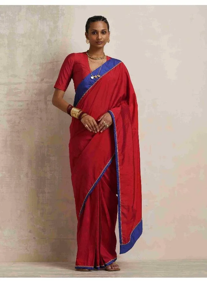 trueBrowns Red Silk Ready To Wear Saree