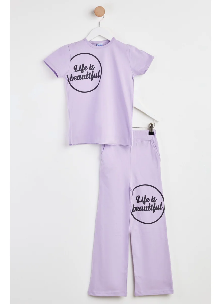 Tofisa Girls Lilac Printed Two Piece Set - 25106
