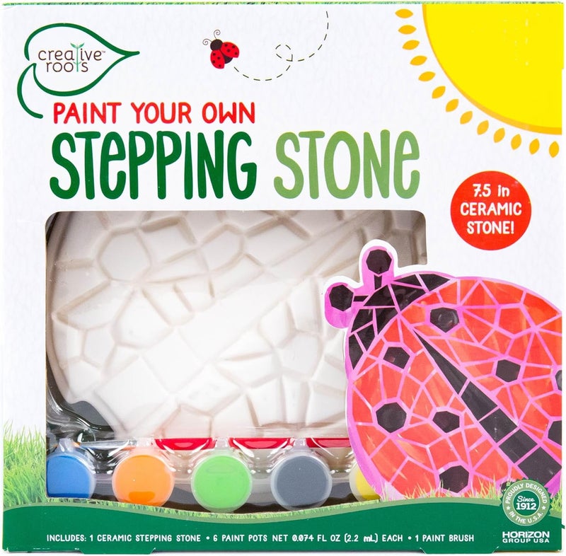 Creative Roots Mosaic Ladybug Stone, Includes 7-Inch Ceramic Stepping Stone & 6 Vibrant Paints, DIY Garden Stepping Stone Kit for Kids Ages 6+ - Image 1