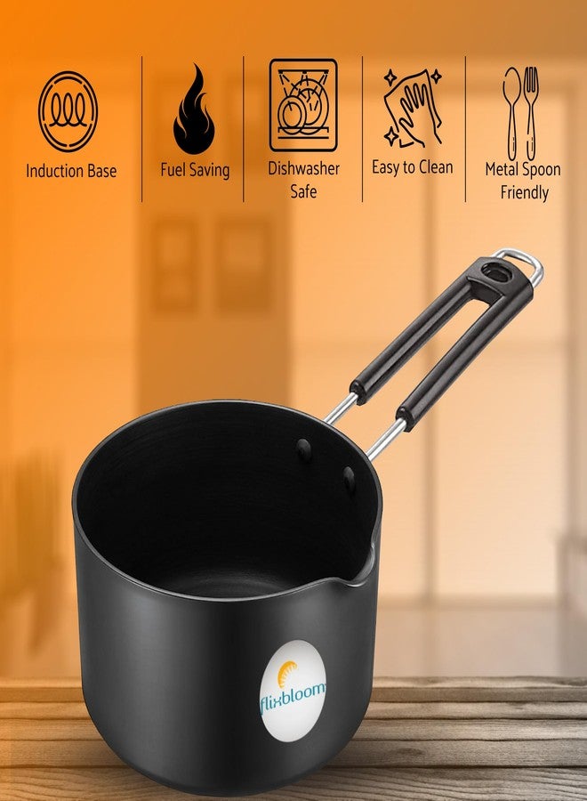 Flixbloom Special Hard Anodised Black Sauce Pan |Non Reactive, Non Toxic, & Non staining Food Grade Surface | 3.25mm Thick for Uniform Heating| Riveted Handle| Induction Friendly (1.2 Litre Utensil) - Image 2