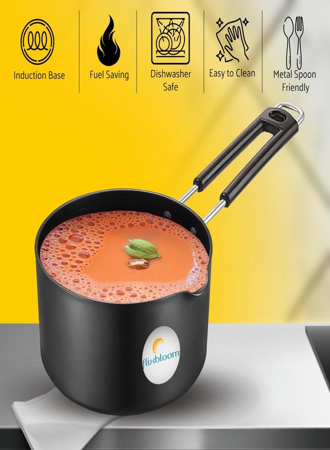 Flixbloom Special Hard Anodised Black Sauce Pan |Non Reactive, Non Toxic, & Non staining Food Grade Surface | 3.25mm Thick for Uniform Heating| Riveted Handle| Induction Friendly (1.2 Litre Utensil) - Image 5