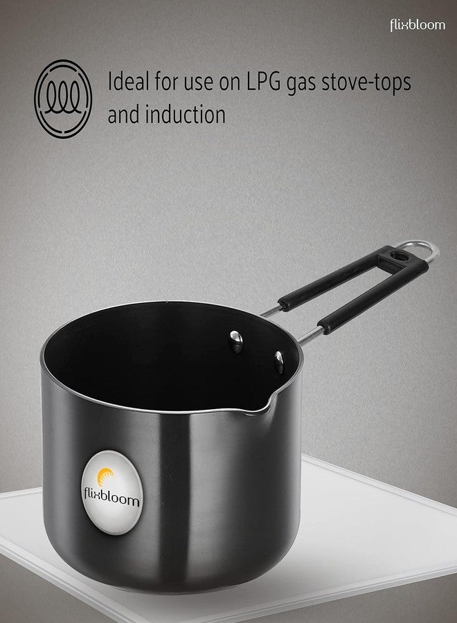 Flixbloom Special Hard Anodised Black Sauce Pan |Non Reactive, Non Toxic, & Non staining Food Grade Surface | 3.25mm Thick for Uniform Heating| Riveted Handle| Induction Friendly (1.2 Litre Utensil) - Image 3
