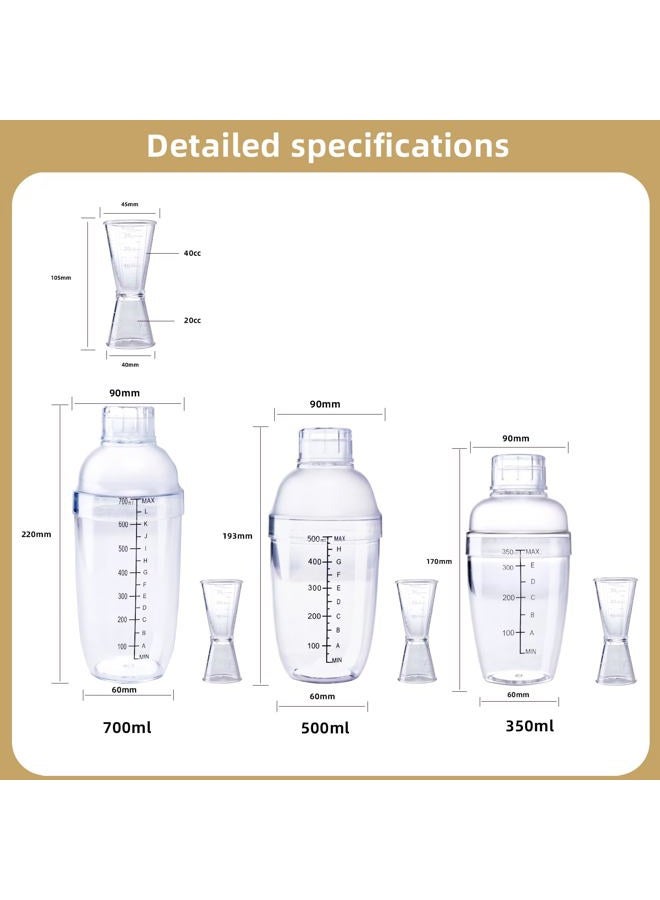 WELKOR Plastic Bar Cocktail Shaker with Measuring Jigger Set,Hand Drink Mixer Boba Tea Shaker Cup with Scales,Bar Tool Transparent Protein Bottle (350ML) - Image 4