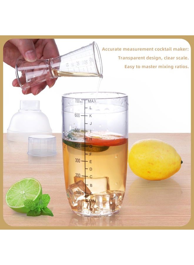 WELKOR Plastic Bar Cocktail Shaker with Measuring Jigger Set,Hand Drink Mixer Boba Tea Shaker Cup with Scales,Bar Tool Transparent Protein Bottle (350ML) - Image 3