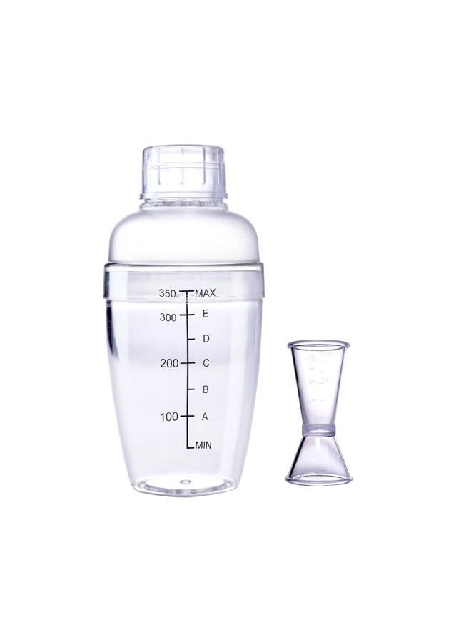 WELKOR Plastic Bar Cocktail Shaker with Measuring Jigger Set,Hand Drink Mixer Boba Tea Shaker Cup with Scales,Bar Tool Transparent Protein Bottle (350ML) - Image 1