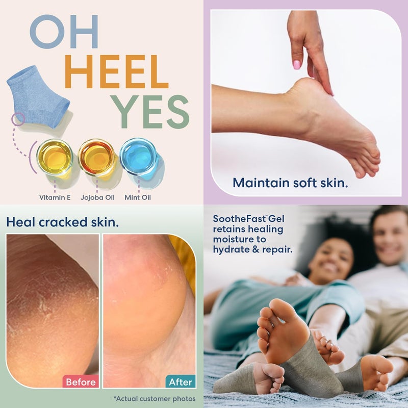 Dr. Frederick's Original Moisturizing Heel Socks for Dry Cracked Heels Treatment - Infused with Jojoba Oil, Mint Oil and Vitamin E - 2 Pairs - Stocking Stuffers for Adults - Blue Jojoba - Image 2