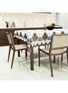 Kuber Industries Kuber Industries Cotton Floral Print Waterproof Attractive Dining Table Cover|Tablecloth for Home Decorative, 60x90 Inch (Cream Brown)  - Image 4