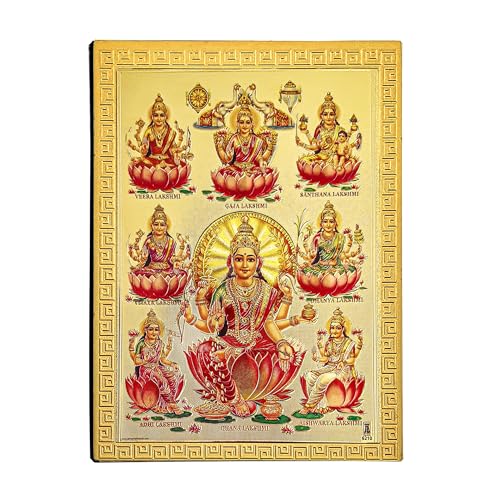 Hawai Gold Plated Waterproof Acrylic Sheet Printed Ashta Lakshmi Fridge Magnet | Home Decor Item for Refrigerator, Locker,Office Cabinet |Size-3.5x2.5 inch|SFDI00252_PKT_Magnet - Image 1