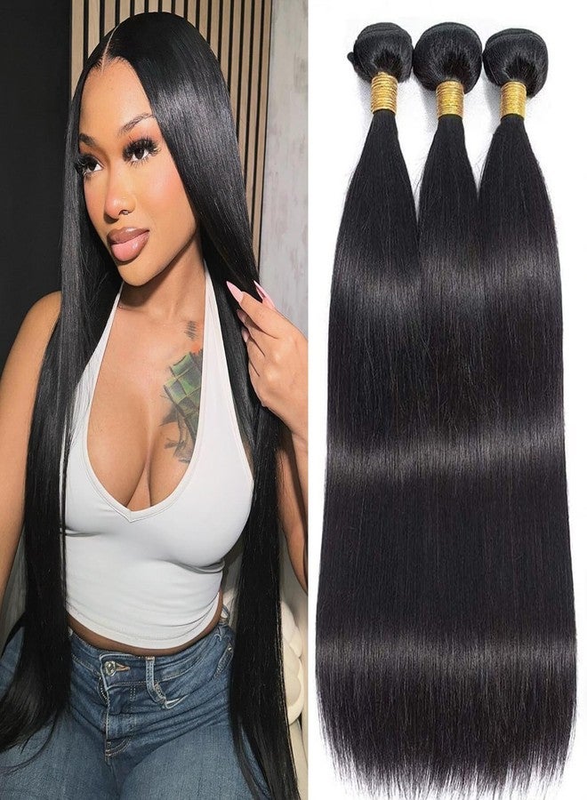 feibin Straight Human Hair Bundles 20 20 20 Inch Trippy Hair Bundles Human Hair 100% Brazilian Unprocessed Raw Hair Bundles Weft Weave Bundles Human Hair Extensions For Black Women Natural Color - Image 1