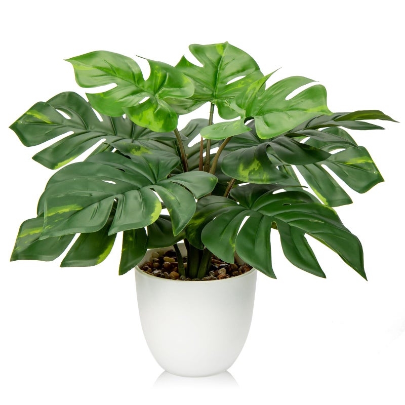 Hollyone 37CM Artificial Monstera Plant Indoor  Decorative Tropical Fake Plants Aesthetic Room Dcor Plants for Bedroom Office Home Desk Decoration
