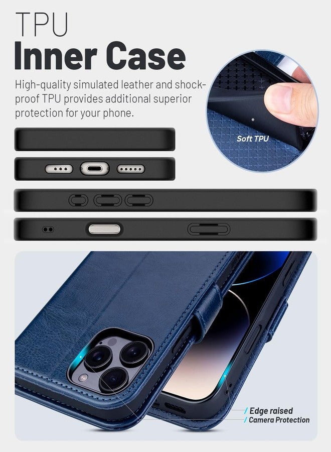 OCASE for iPhone 16 Pro Case, PU Leather Wallet, Magnetic Flip Folio Cover with RFID Blocking, Card Holders, Shockproof TPU, and Kickstand for 6.3 Inch iPhone 16 Pro (2024), Blue - Image 5