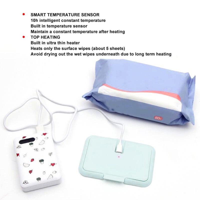 Betued Wipes Dispenser, Portable Baby Wipe Warmer, Baby Wet Wipes Dispenser, Heating Constant Temperature USB Wipe Warm Dispenser Light or Home Car Travel Wipe Warmer, Baby Wipe Warmer - Image 3