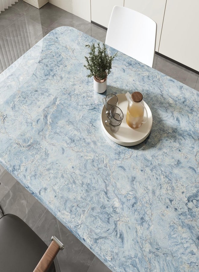 Wallercity Glossy Abstract Cream Blue Marble Contact Paper for Countertops Thick Waterproof Shiny Marble Wallpaper for Kitchen Backsplash 15.8''x236'' Self Adhesive Countertop Vinyl Wrap for Table Top - Image 4