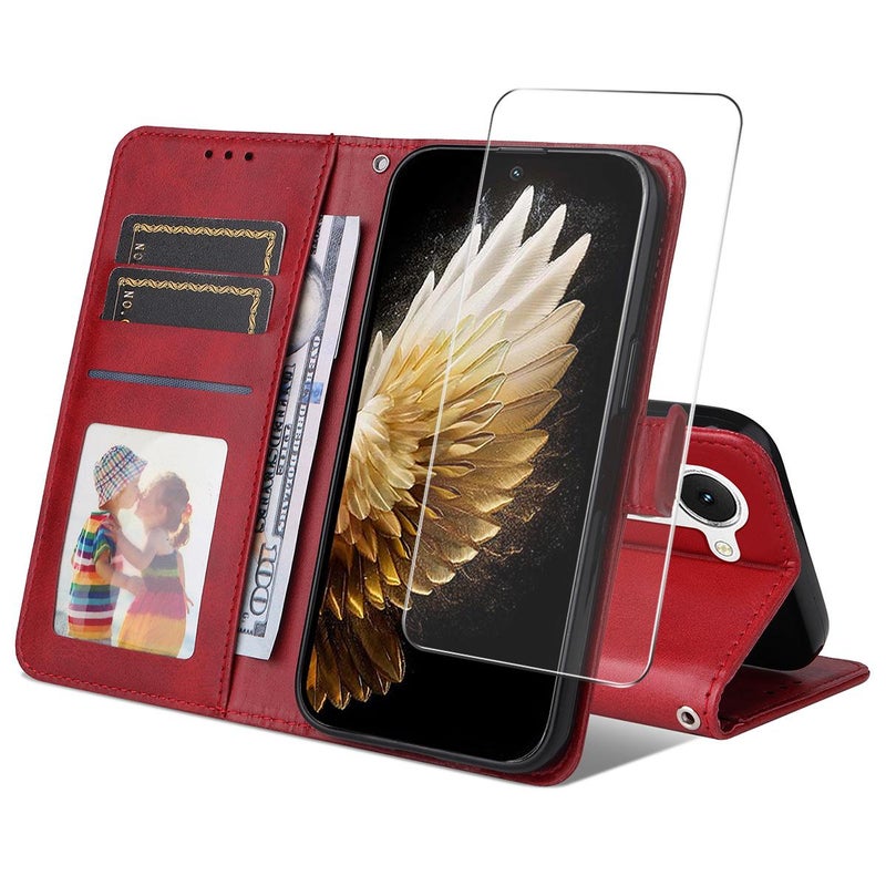 إنكاي جراب هاتف من جلد العجل مع غطاء حماية للشاشة لهاتف Tecno Spark 40 Pro (أحمر) - Image 1