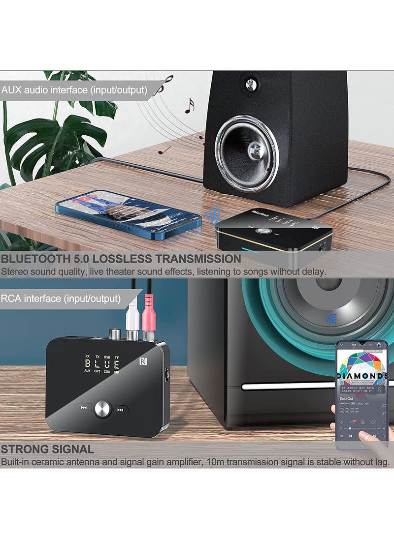 SYOSI - SYOSI Bluetooth Audio Receiver Adapter, Bluetooth 5.0 Audio Receiver Transmitter with Remote Control/Audio Cable/Charging Cable, Audio Wireless Receiver for Sound System/Phones/Tablets/Headphone/Car - Image 1